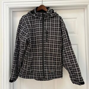 Men's Black and Gray Checkered Ski Jacket size large